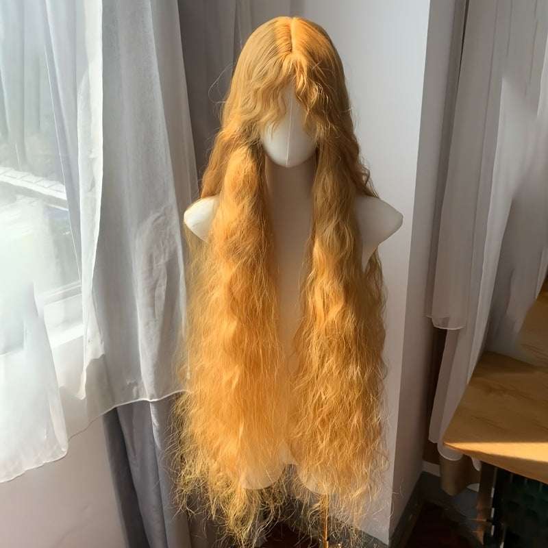 Golden yellow 1-meter-long fluffy wool curl full head wig