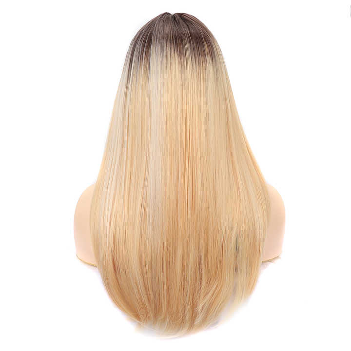 European and American women's long blonde synthetic fibre wigs with natural inward-curling straight hair