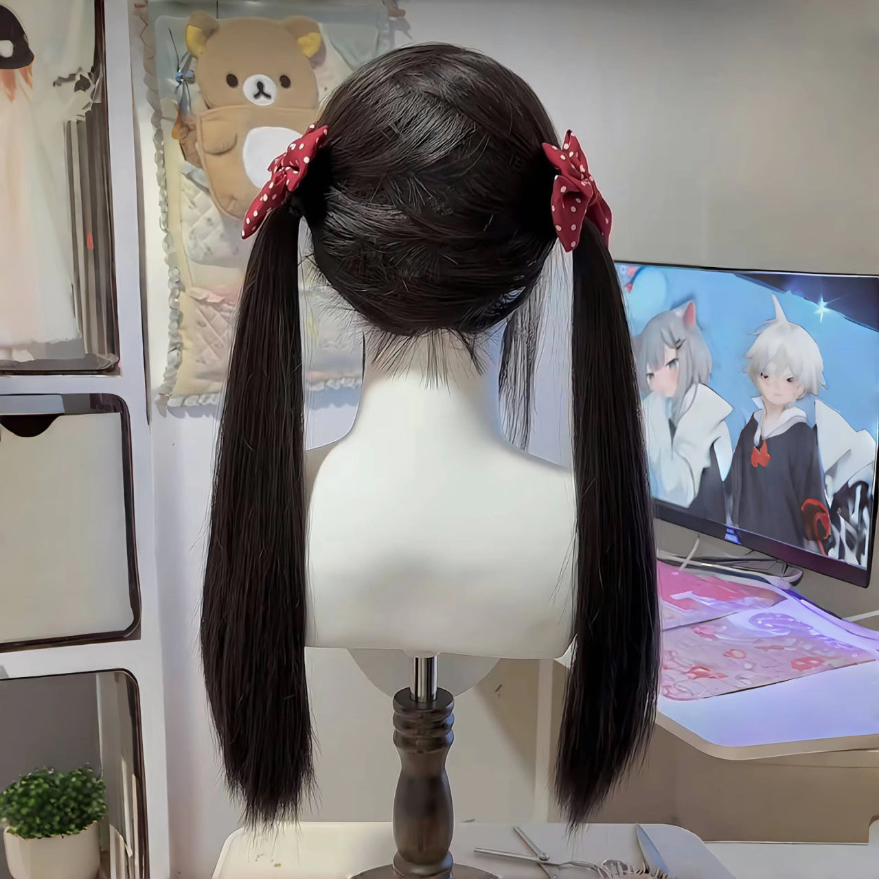 Double ponytail Japanese Lolita long straight natural bangs wig
